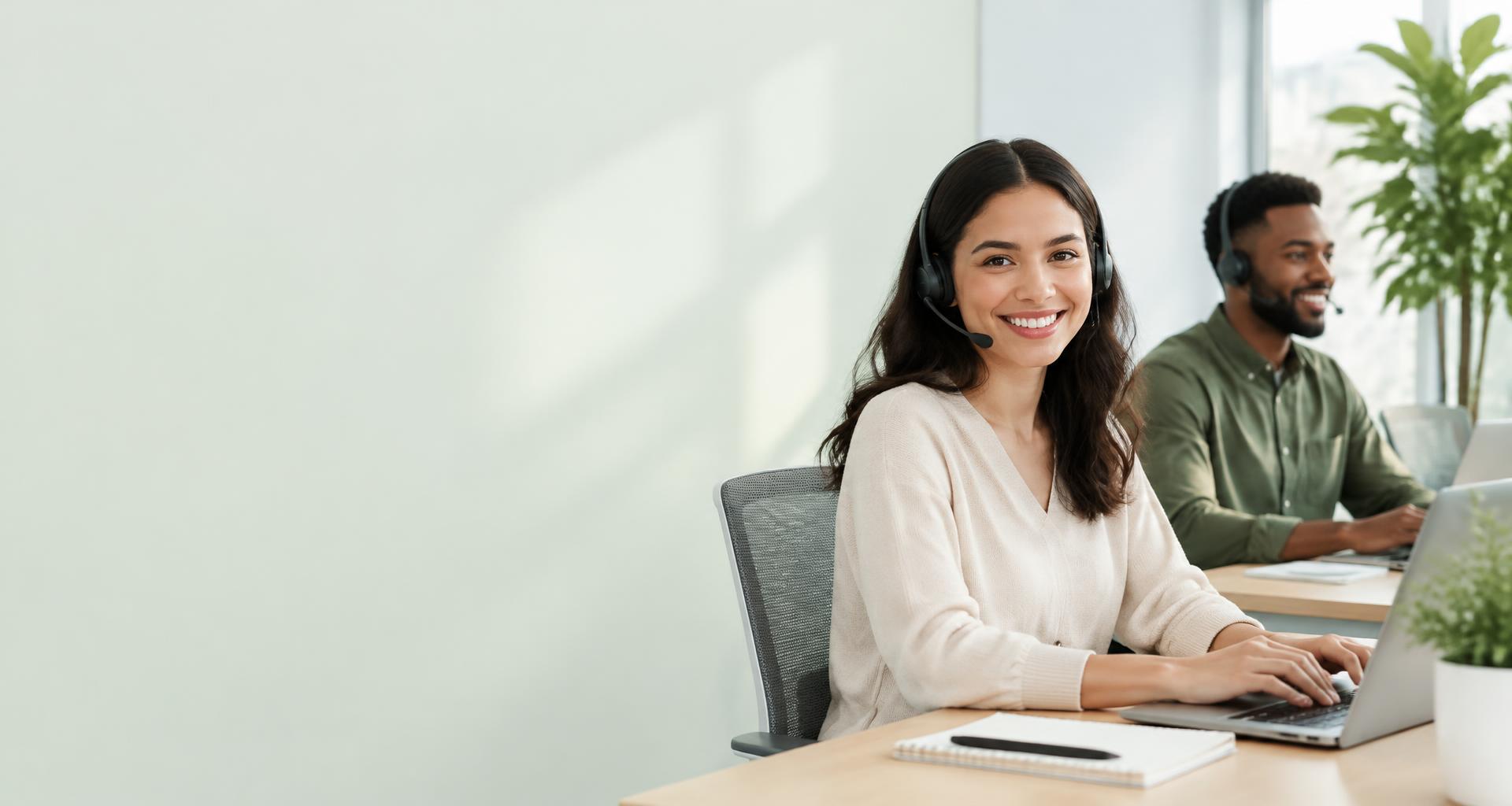 Friendly customer support specialists working together in a bright office